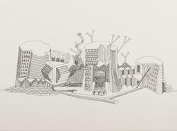 Paysage au Colosse Éléphant et à la petite sculpture Serment : série "Les Mondes Flottants" / Émilie Losch | Losch, Émilie. Artiste