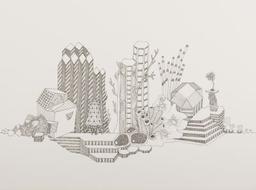 Paysage au Colosse Crabe et à la petite sculpture Arbre de Vie : série "Les Mondes Flottants" / Émilie Losch | Losch, Émilie. Artiste