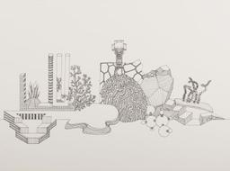 Paysage au Colosse Canard et à la petite sculpture Kraken : série "Les Mondes Flottants" / Émilie Losch | Losch, Émilie. Artiste